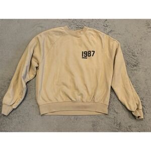Just Attitude 1987 by Underlined Mens Medium Beige Fleece Y2K Sweatshirt Raglan